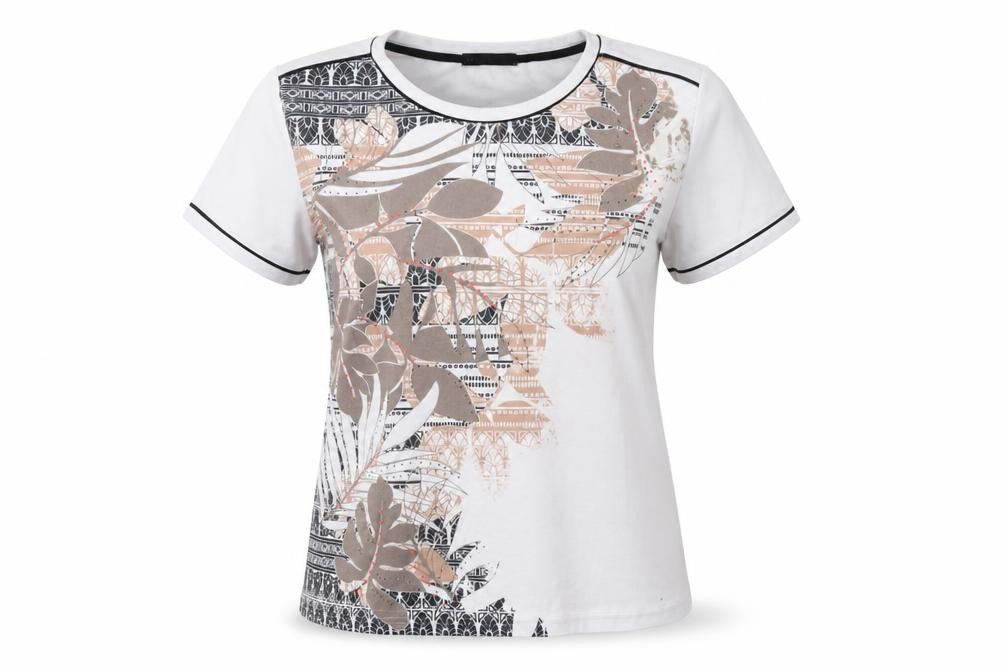 Just Elegance Womens White Floral Polyester Basic Blouse Size L Crew Neck