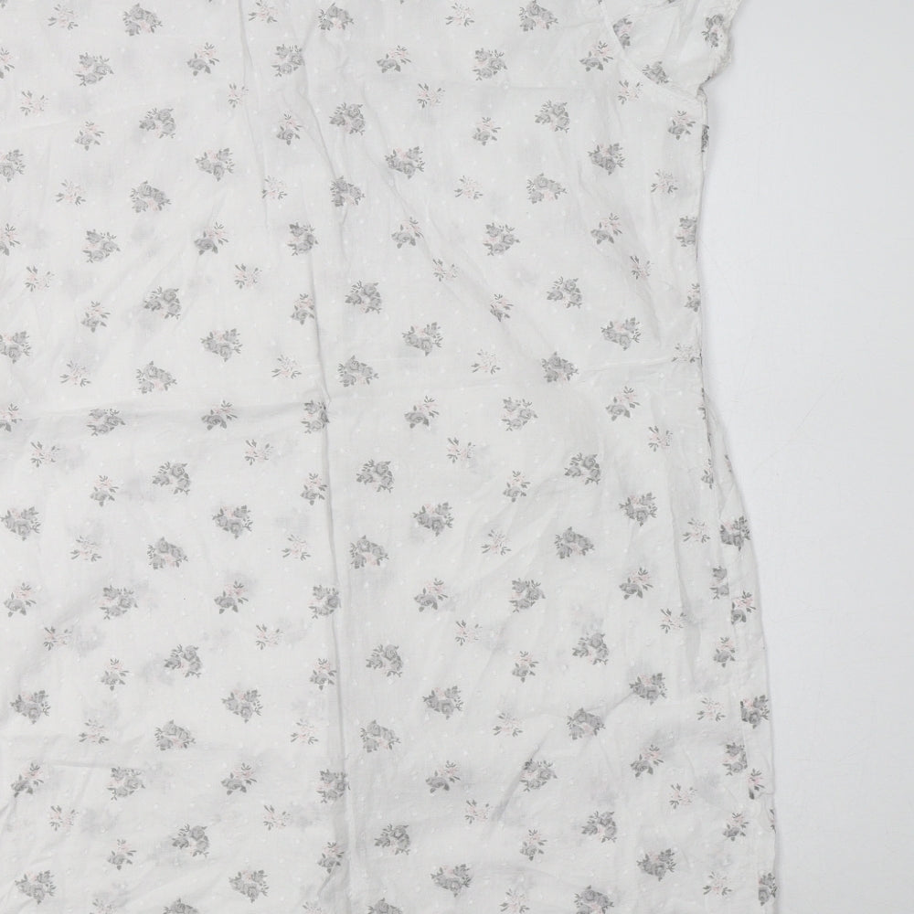 BHS Womens White Floral Cotton Chemise Dress Size 12  Button