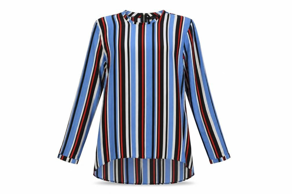 Primark Womens Blue Striped Polyester Basic Blouse Size 12 Mock Neck