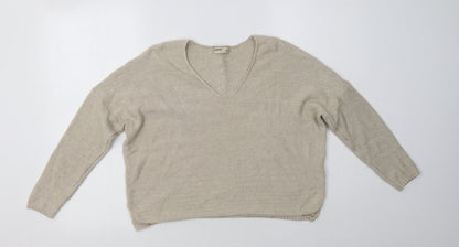 Pull&Bear Pull & Womens Beige V-Neck  Viscose Pullover Jumper Size XS