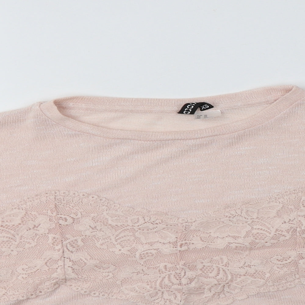 H&M Womens Pink Crew Neck  Polyester Henley Jumper Size XS   - Lace Detail