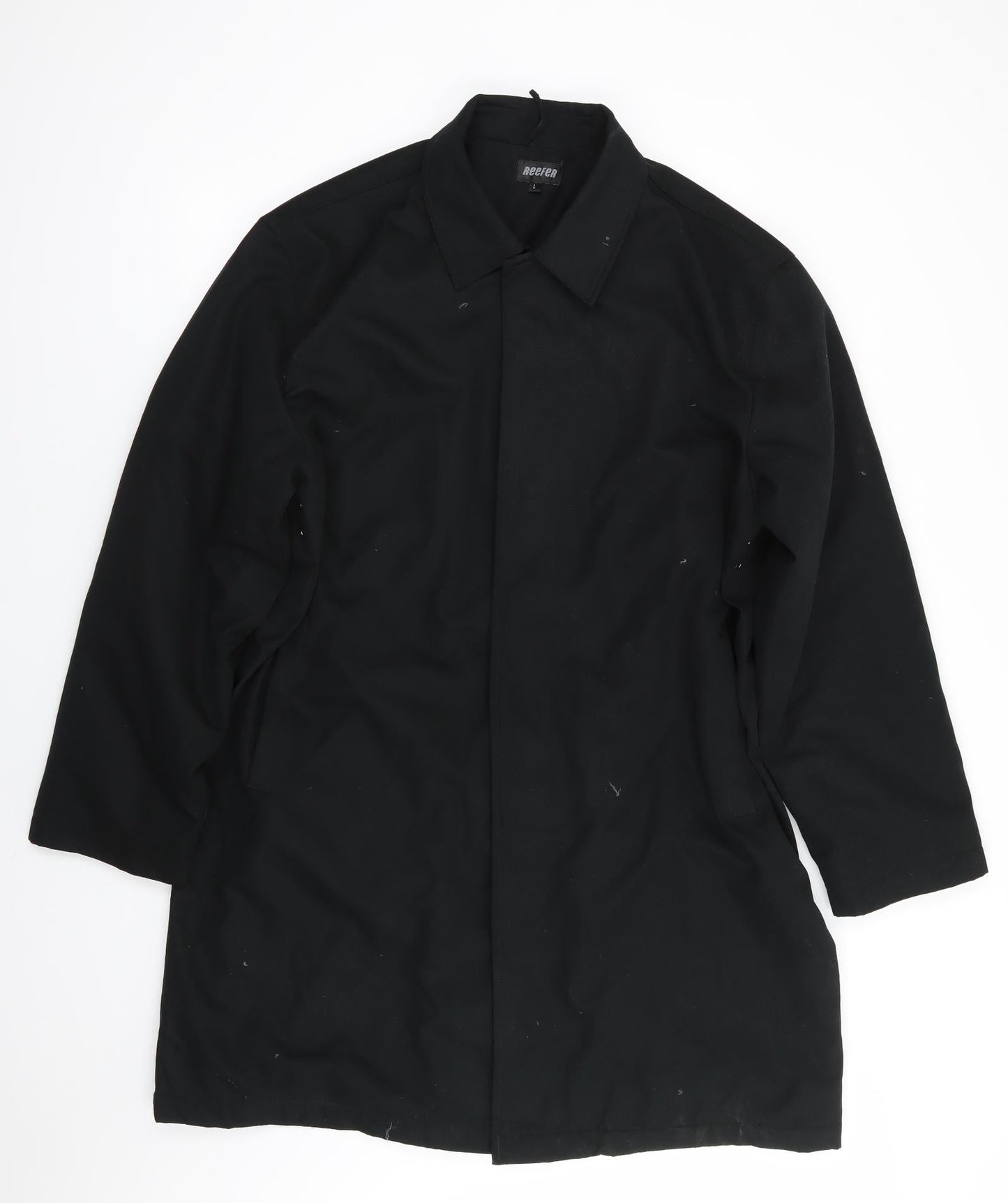 Reefer Mens Black   Overcoat Coat Size L  Button - Fleece Lined Concealed buttons