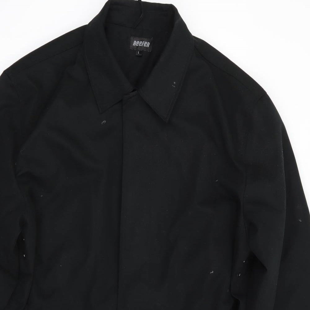 Reefer Mens Black   Overcoat Coat Size L  Button - Fleece Lined Concealed buttons