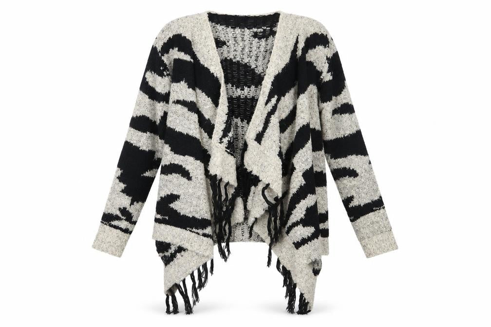 Nushell Womens Beige V-Neck Animal Print Acrylic Cardigan Jumper Size S   - Waterfall Subtle shimmer effect