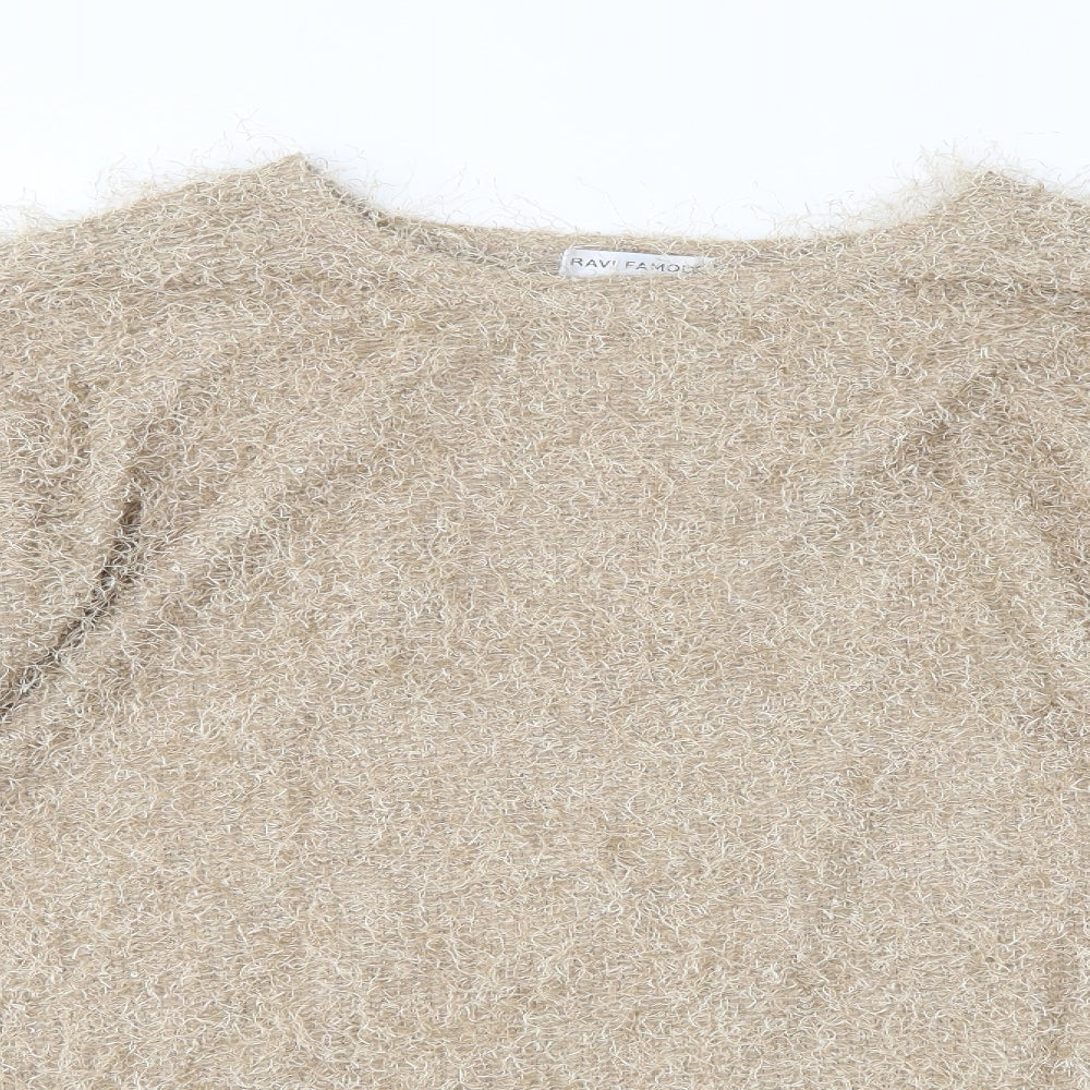 Ravi Famous Womens Brown Round Neck  Modacrylic Pullover Jumper Size L