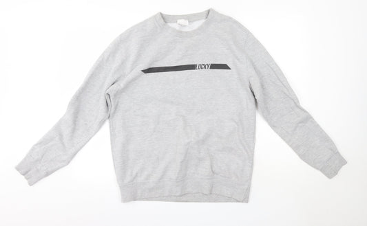 The Lucky Club Mens Grey Round Neck  Cotton Pullover Jumper Size M