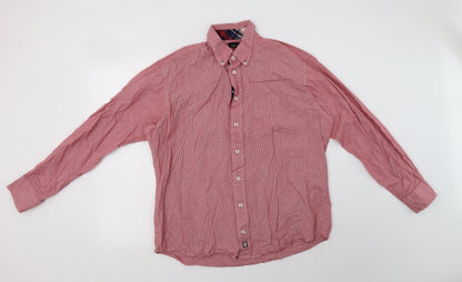 Park Lane Mens Red Check Cotton  Button-Up Size L Collared Button