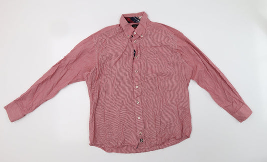 Park Lane Mens Red Check Cotton  Button-Up Size L Collared Button