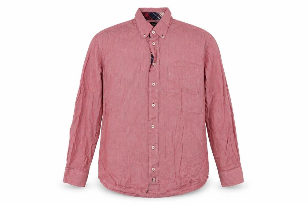 Park Lane Mens Red Check Cotton  Button-Up Size L Collared Button