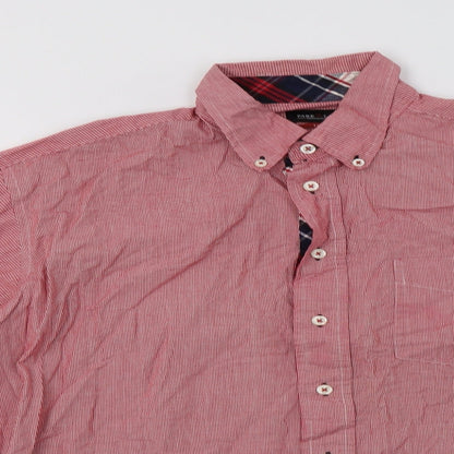 Park Lane Mens Red Check Cotton  Button-Up Size L Collared Button