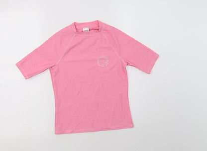 Marks & Spencer Girls Pink  Polyamide Basic T-Shirt Size 11-12 Years Mock Neck