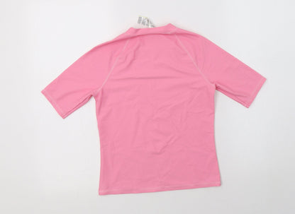 Marks & Spencer Girls Pink  Polyamide Basic T-Shirt Size 11-12 Years Mock Neck