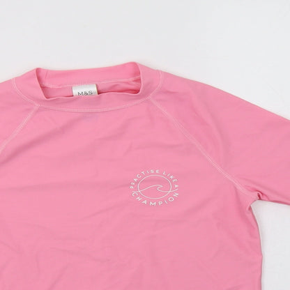 Marks & Spencer Girls Pink  Polyamide Basic T-Shirt Size 11-12 Years Mock Neck