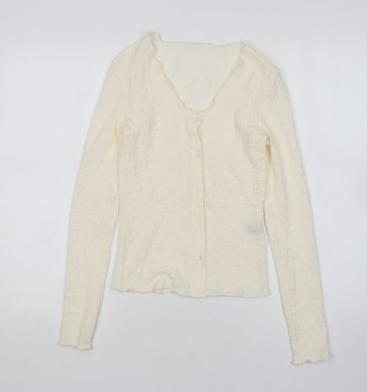 Shein  Womens Beige Round Neck  Polyester Cardigan Jumper Size XS