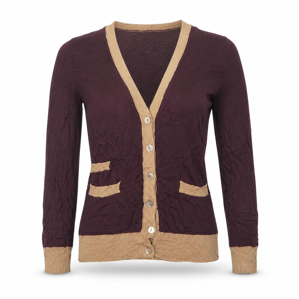 Stile Benetton Womens Multicoloured V-Neck Wool Cardigan Jumper Size S