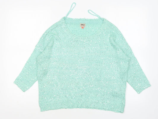 Only Womens Green Round Neck  Acrylic Pullover Jumper Size M