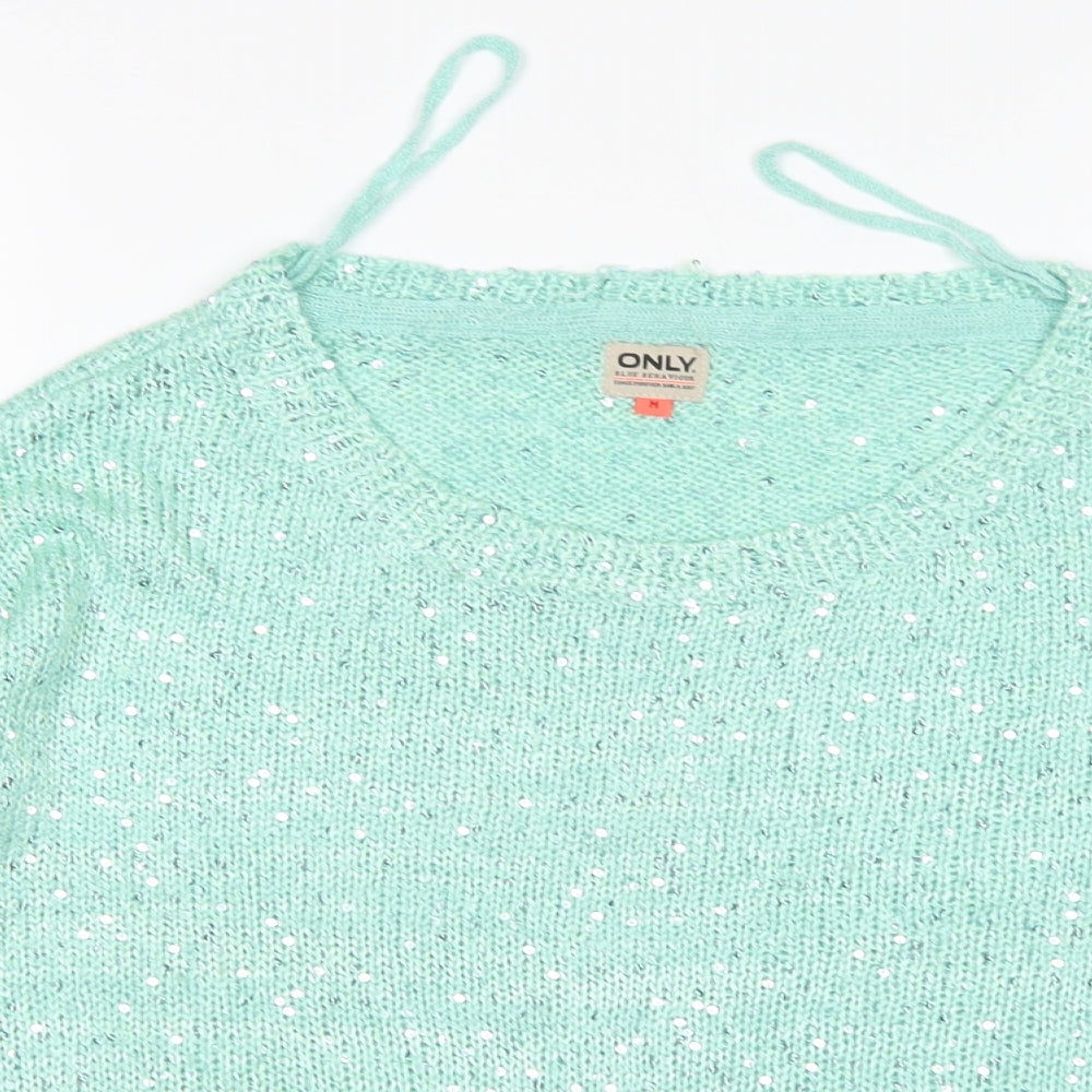 Only Womens Green Round Neck  Acrylic Pullover Jumper Size M
