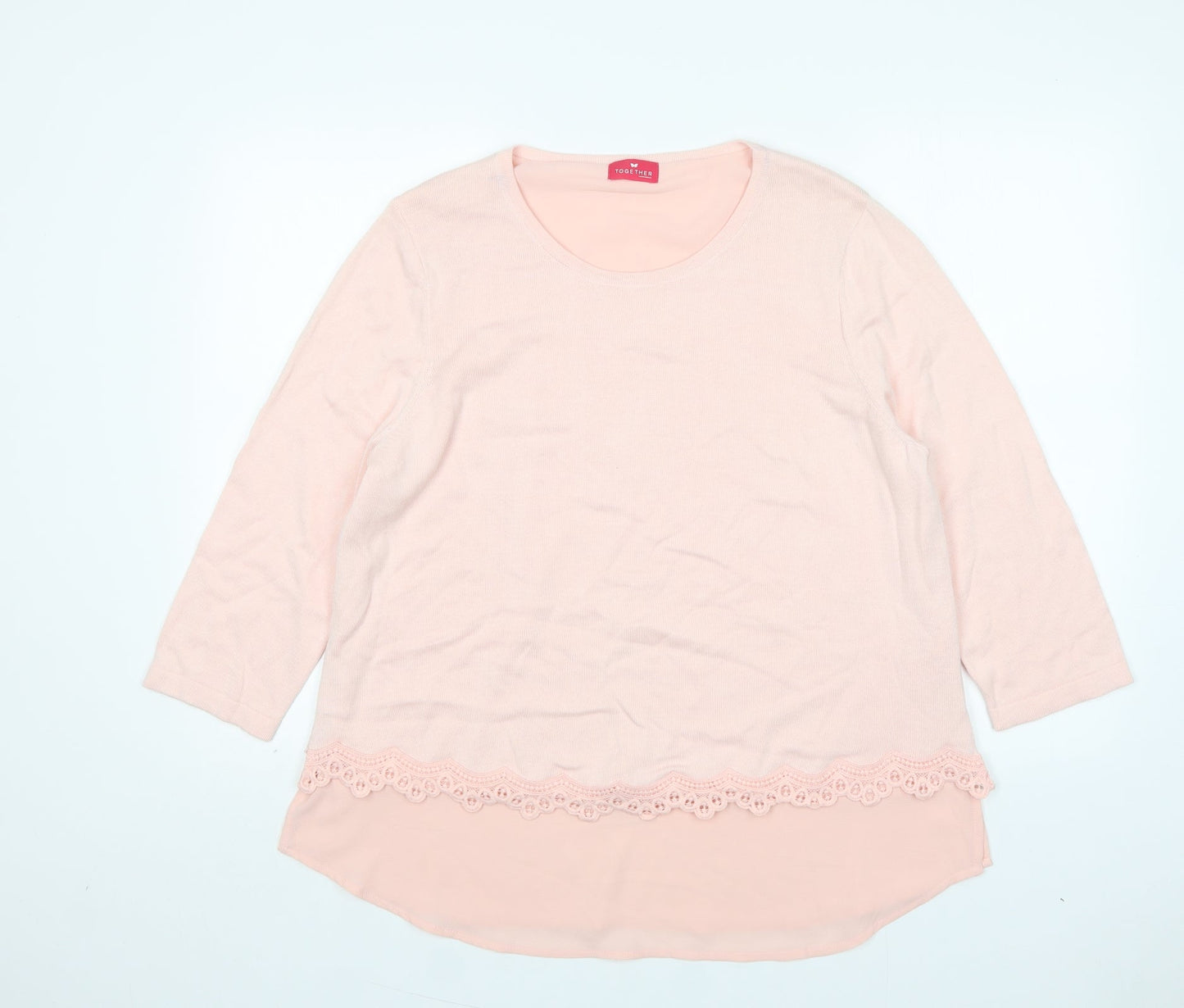 Together  Womens Pink Round Neck  Viscose Pullover Jumper Size L