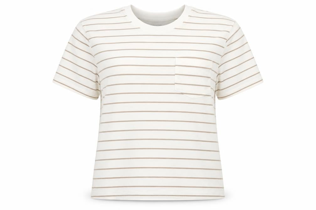 Time AND Tru Womens White Striped Cotton Basic T-Shirt Size 8 Round Neck