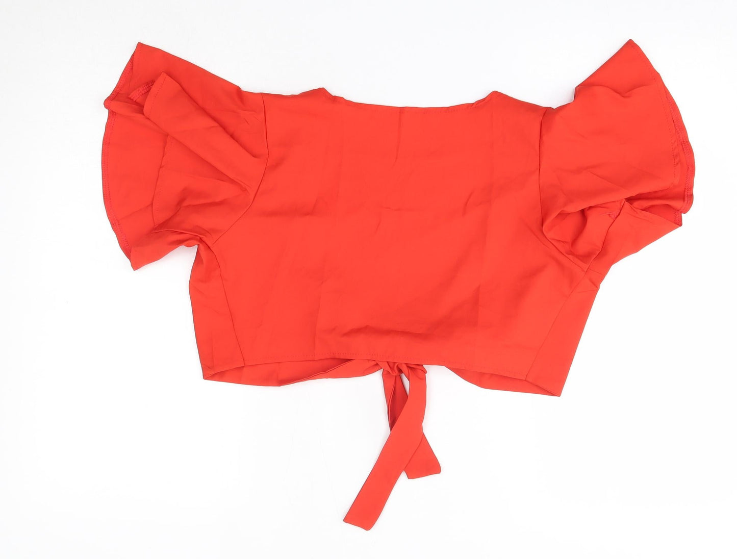 Preworn Womens Orange  Polyester Cropped Blouse Size M V-Neck