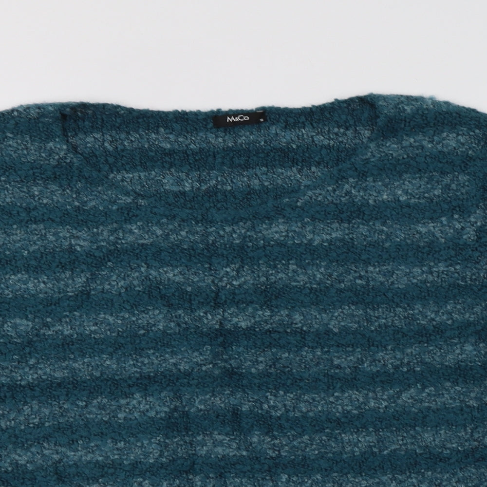 M&Co Womens Green Crew Neck Striped Polyester Pullover Jumper Size 16