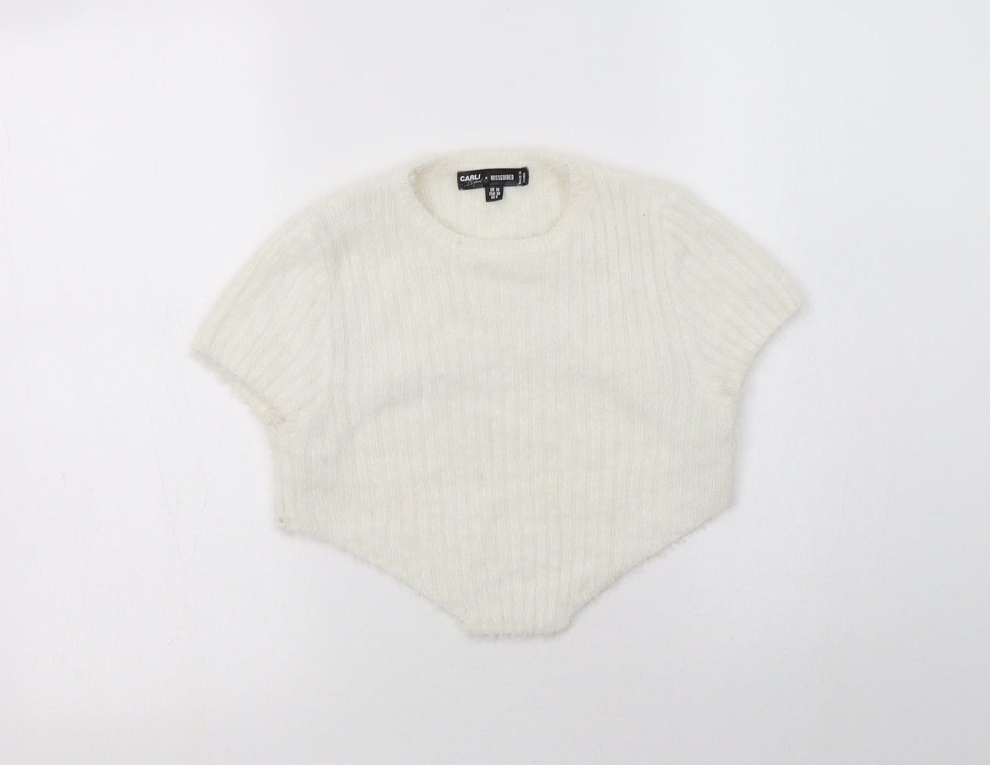 Missguided Womens White Crew Neck  Polyamide Pullover Jumper Size 10