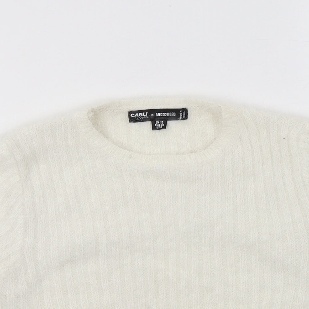 Missguided Womens White Crew Neck  Polyamide Pullover Jumper Size 10