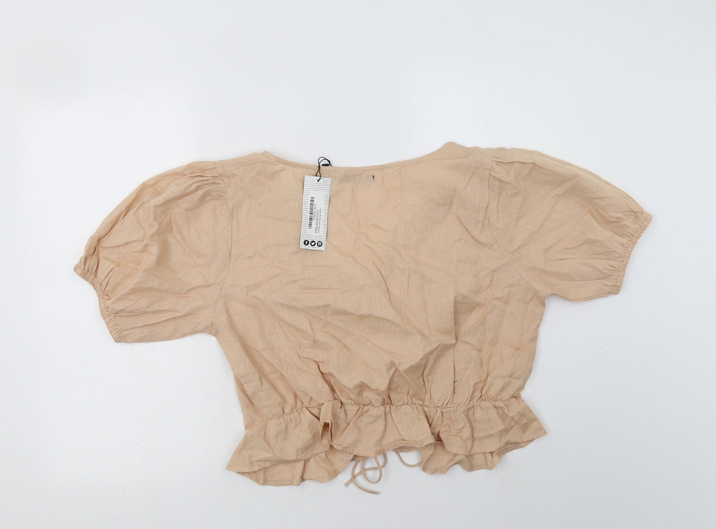 Boohoo Womens Beige  Cotton Basic Blouse Size 18 V-Neck