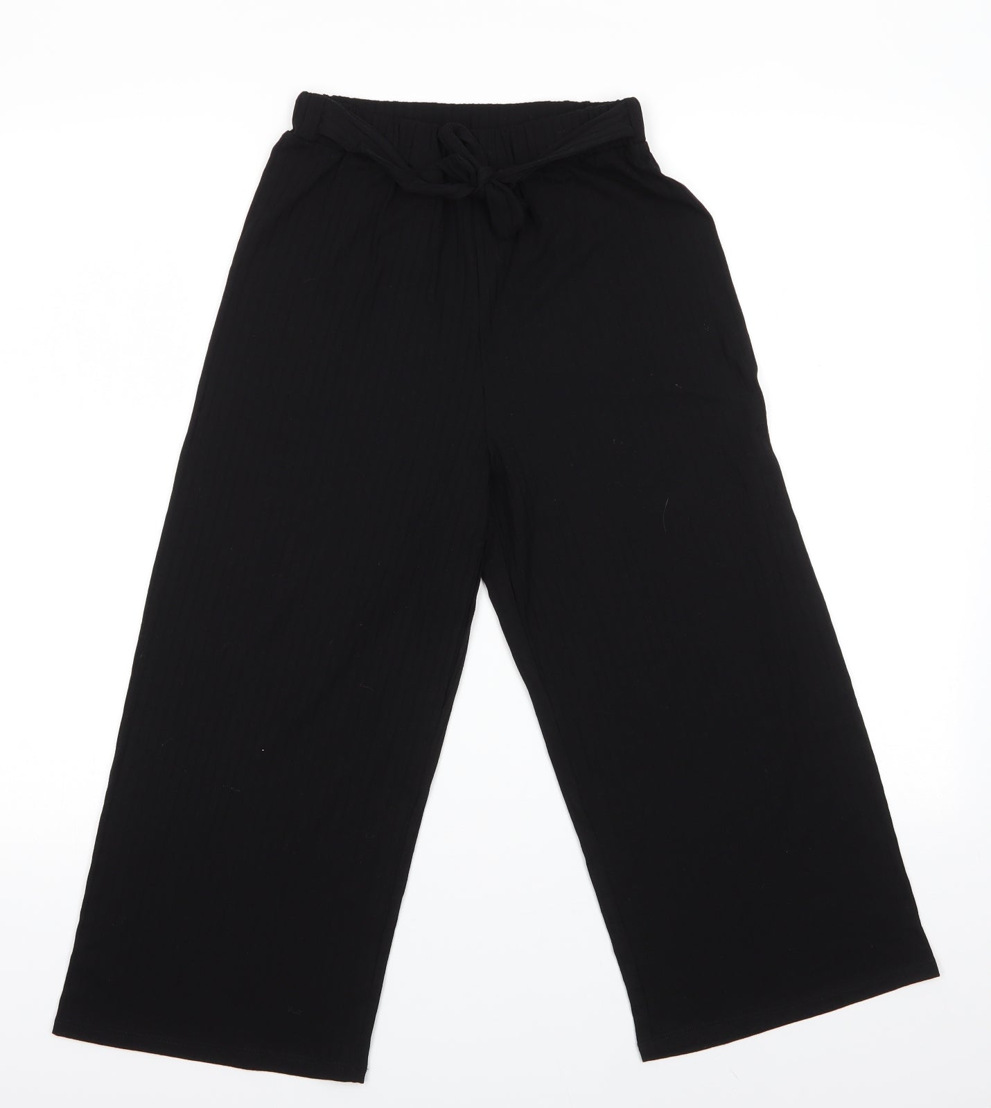 Preworn - no label Girls Black Striped Polyester Dress Pants Trousers  L20 in  Pullover - Subtle rib effect Tie front