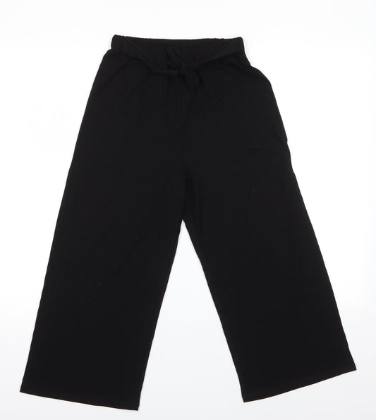 Preworn - no label Girls Black Striped Polyester Dress Pants Trousers  L20 in  Pullover - Subtle rib effect Tie front