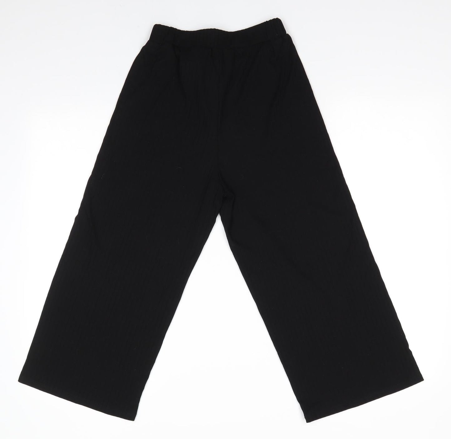Preworn - no label Girls Black Striped Polyester Dress Pants Trousers  L20 in  Pullover - Subtle rib effect Tie front