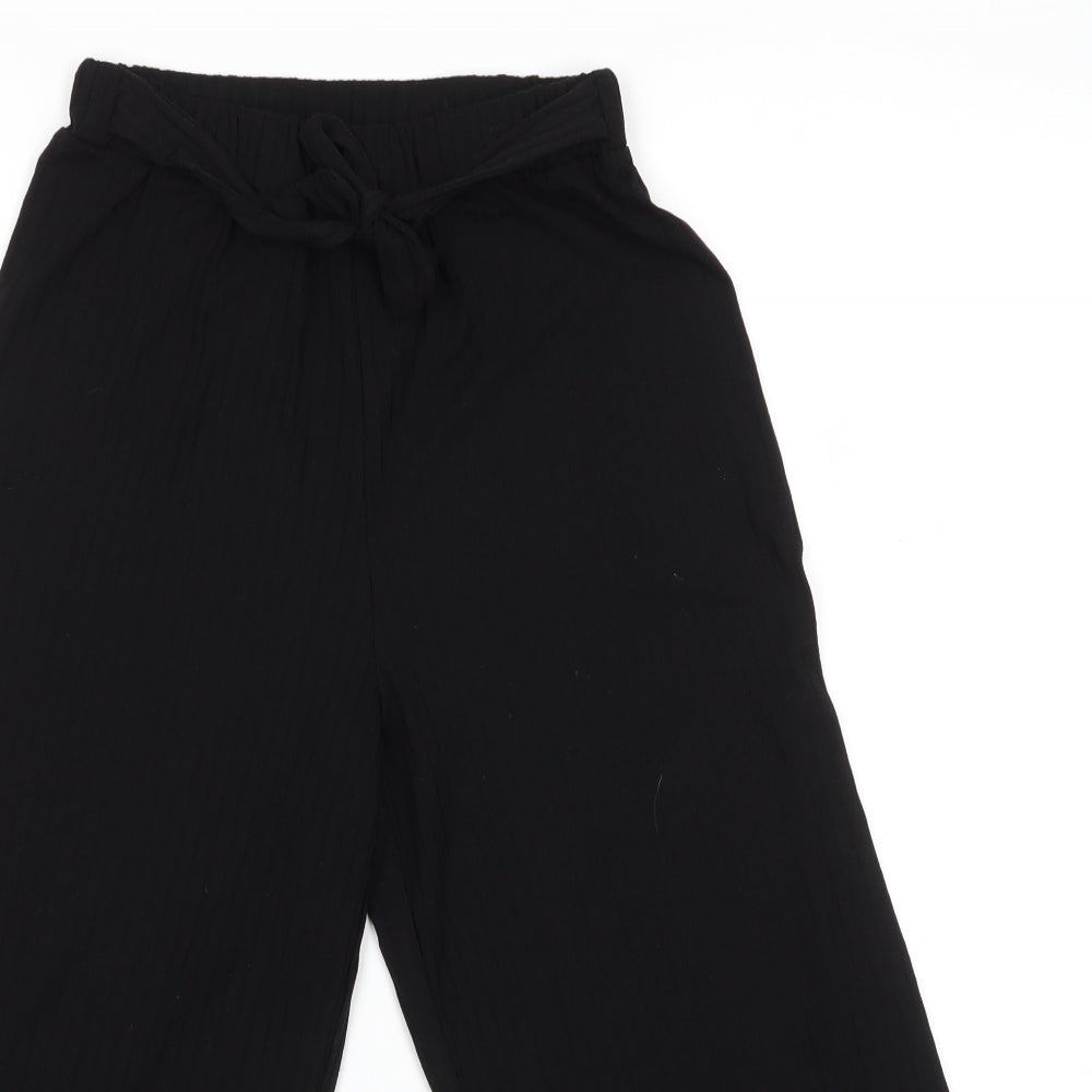 Preworn - no label Girls Black Striped Polyester Dress Pants Trousers  L20 in  Pullover - Subtle rib effect Tie front