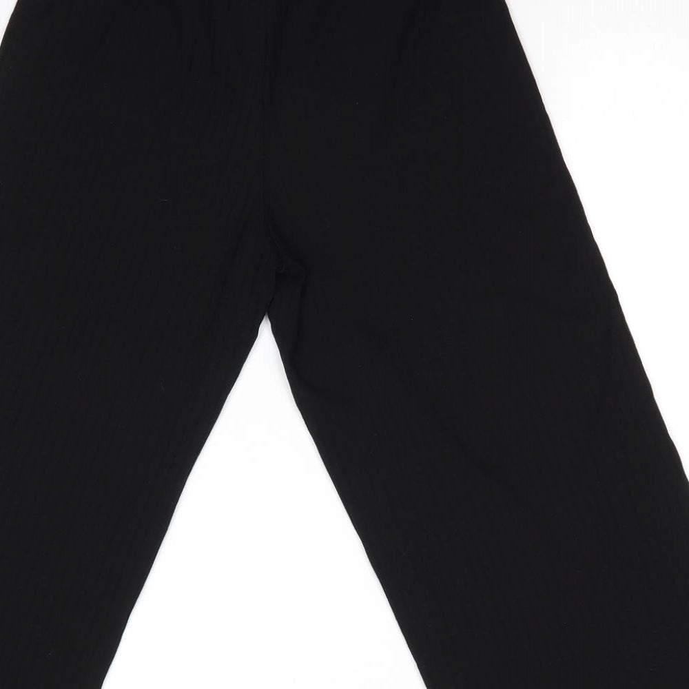 Preworn - no label Girls Black Striped Polyester Dress Pants Trousers  L20 in  Pullover - Subtle rib effect Tie front