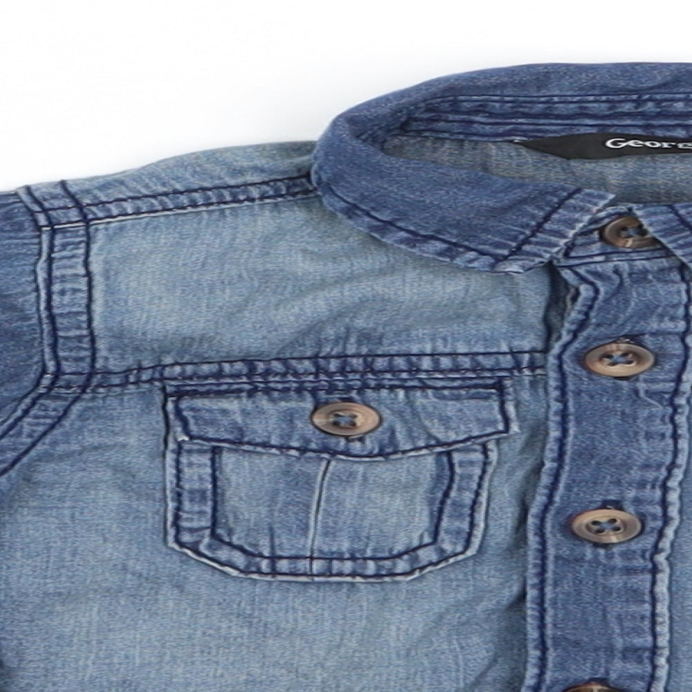 George Boys Blue  Cotton Basic Button-Up Size 12-18 Months Collared Button - Soft Denim