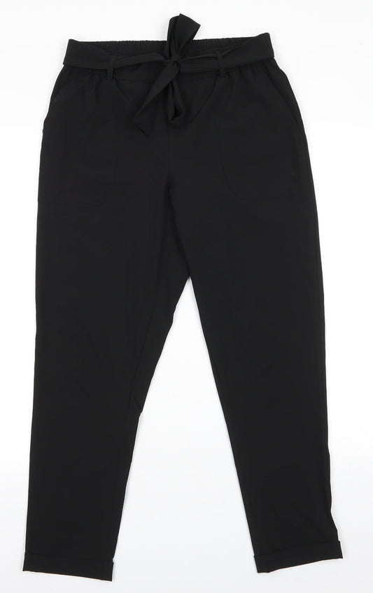 EZY Wear by CH1 Womens Black  Polyester Trousers  Size S L26.5 in Regular  - Back Elastication Tie Front Turn ups