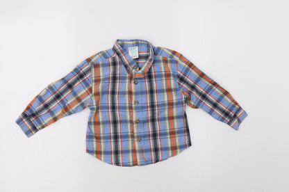 Mackays Baby Blue Check Cotton Basic Button-Up Size 12-18 Months Collared Button