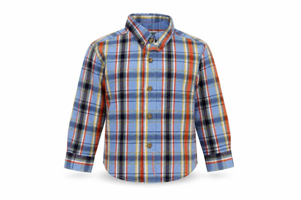 Mackays Baby Blue Check Cotton Basic Button-Up Size 12-18 Months Collared Button