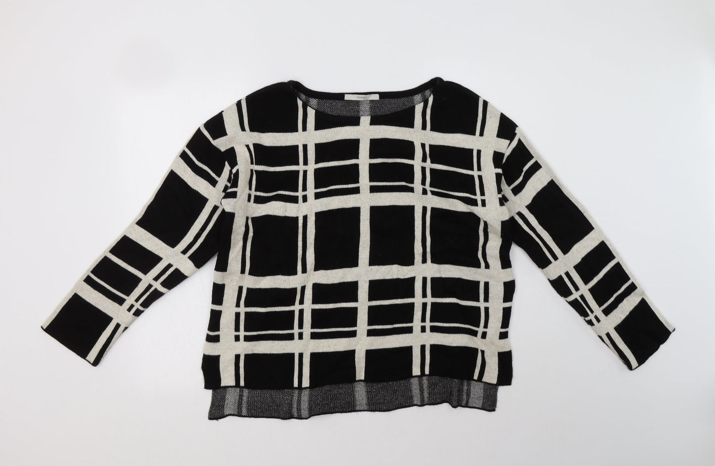George Womens Black Roll Neck Check Acrylic Pullover Jumper Size 14