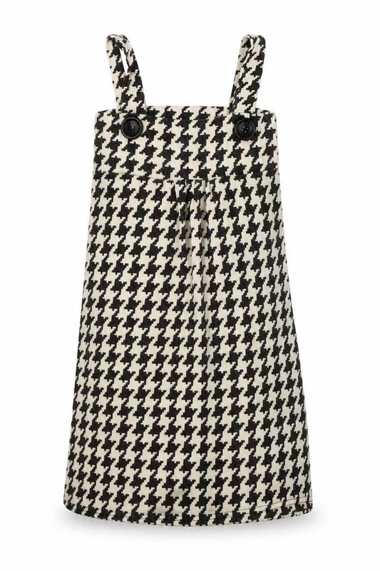 Womens Ivory Houndstooth Acrylic Pinafore/Dungaree Dress  Size S  Square Neck