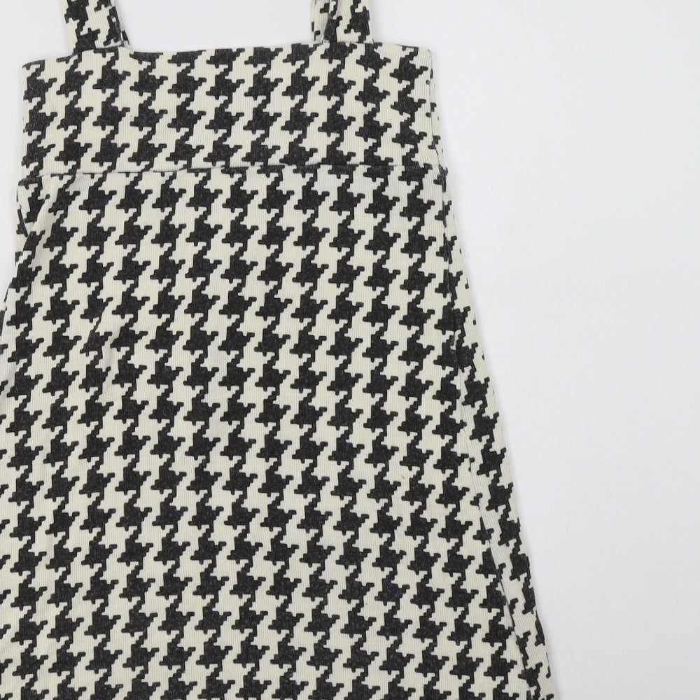 Preworn Womens Ivory Houndstooth Acrylic Pinafore/Dungaree Dress  Size S  Square Neck