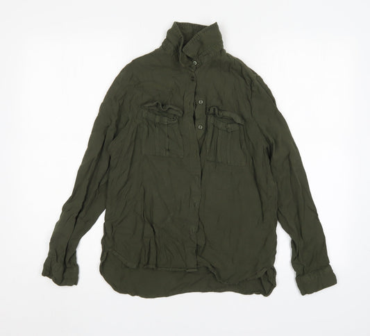 New Look Womens Green  Viscose Basic Button-Up Size 10 Collared