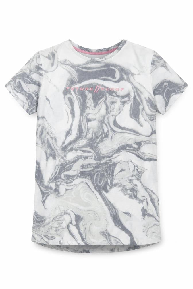 Primark Girls Grey Geometric Polyester Basic T-Shirt Size 13-14 Years Round Neck