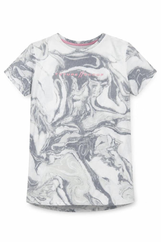Primark Girls Grey Geometric Polyester Basic T-Shirt Size 13-14 Years Round Neck