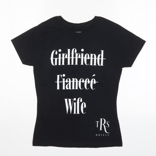 Preworn Womens Black  Cotton Basic T-Shirt Size M Round Neck - Wife