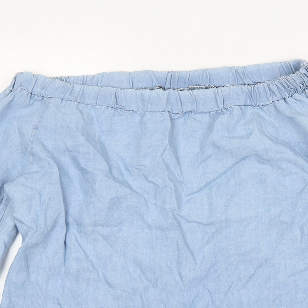 Preworn Womens Blue  Lyocell Basic Blouse Size S Boat Neck