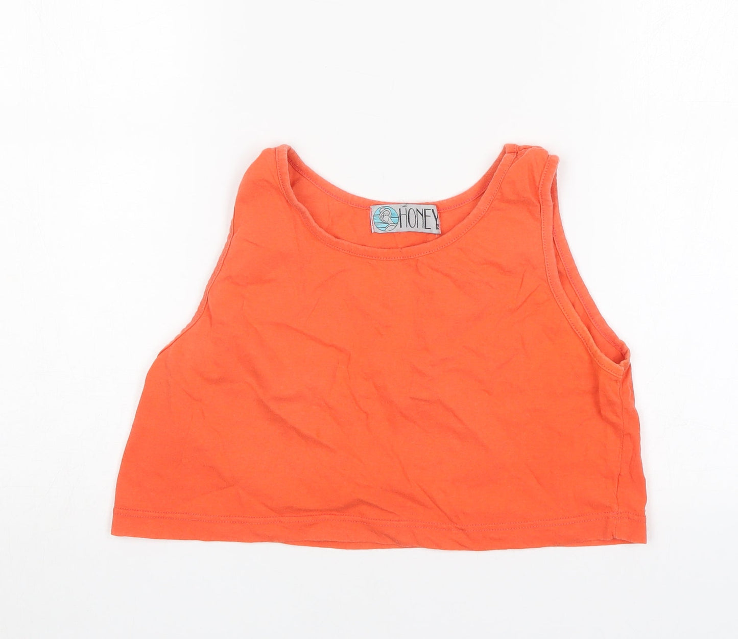 HONEY Womens Orange  Cotton Cropped Tank Size S Round Neck