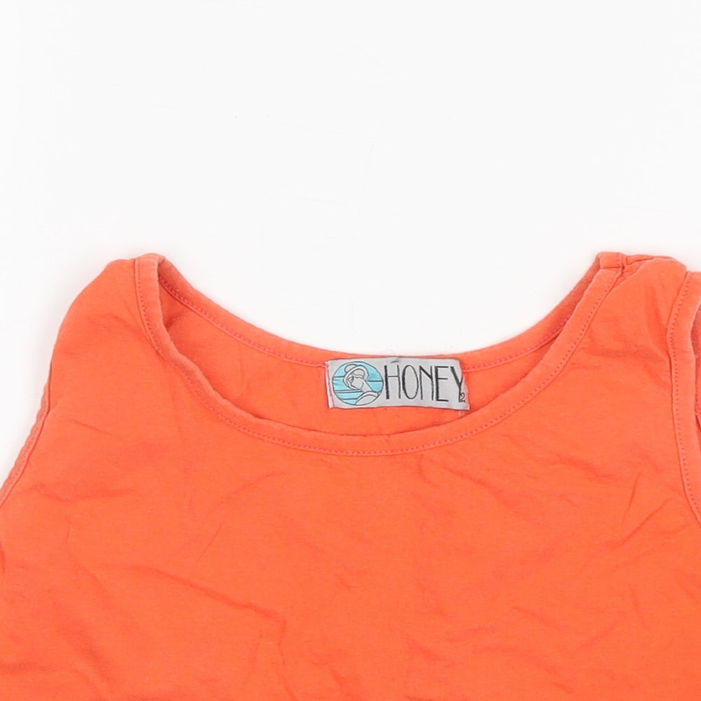 HONEY Womens Orange  Cotton Cropped Tank Size S Round Neck