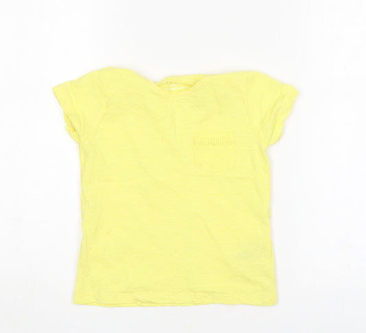 Primark Girls Yellow  Cotton Basic T-Shirt Size 4-5 Years Round Neck