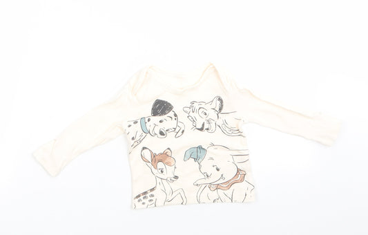 Disney Baby at George Boys Ivory Animal Print Cotton Jersey Casual Size 0-3 Months Round Neck Pullover - Dumbo Simba Bambi Dalmation