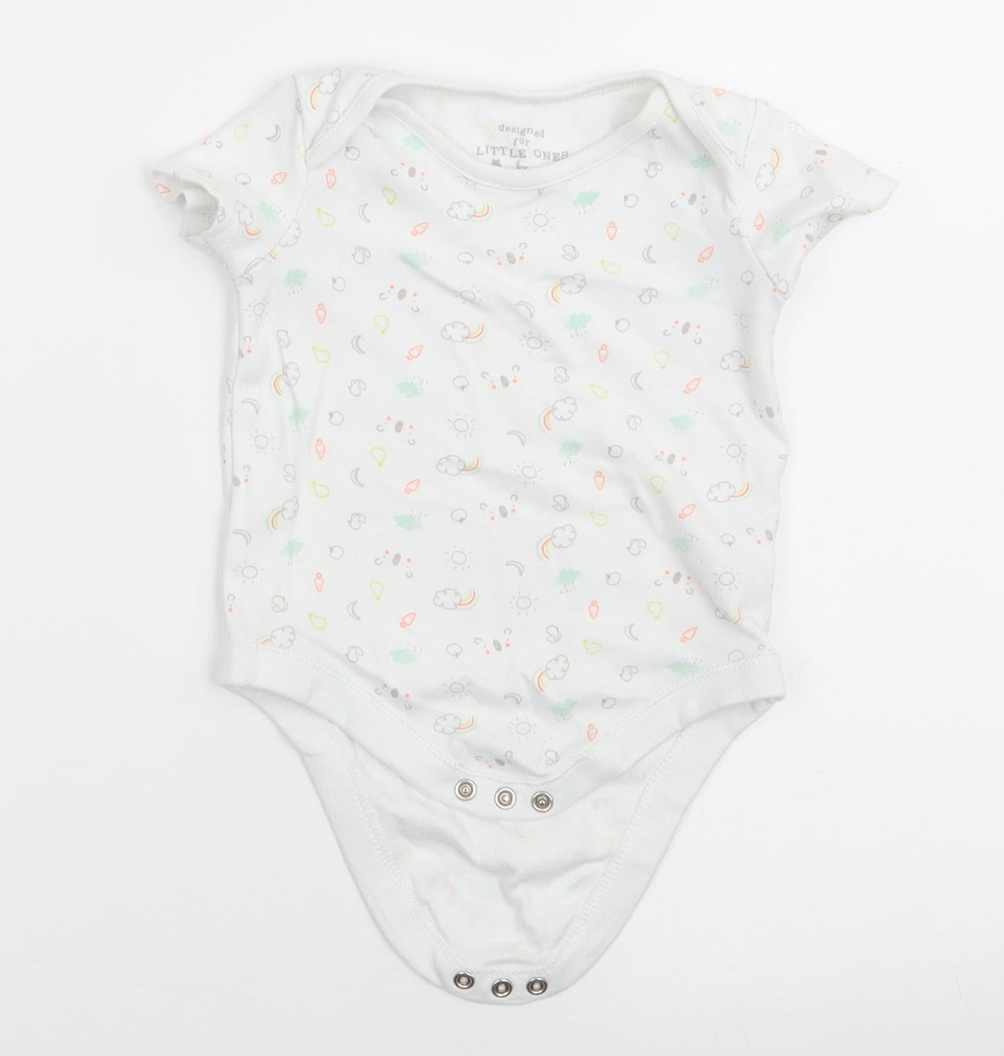 Little Ones by F&F Boys White  Cotton Romper One-Piece Size 9-12 Months  Snap - Sun Clouds Ducks Apples Bears Rainsbows